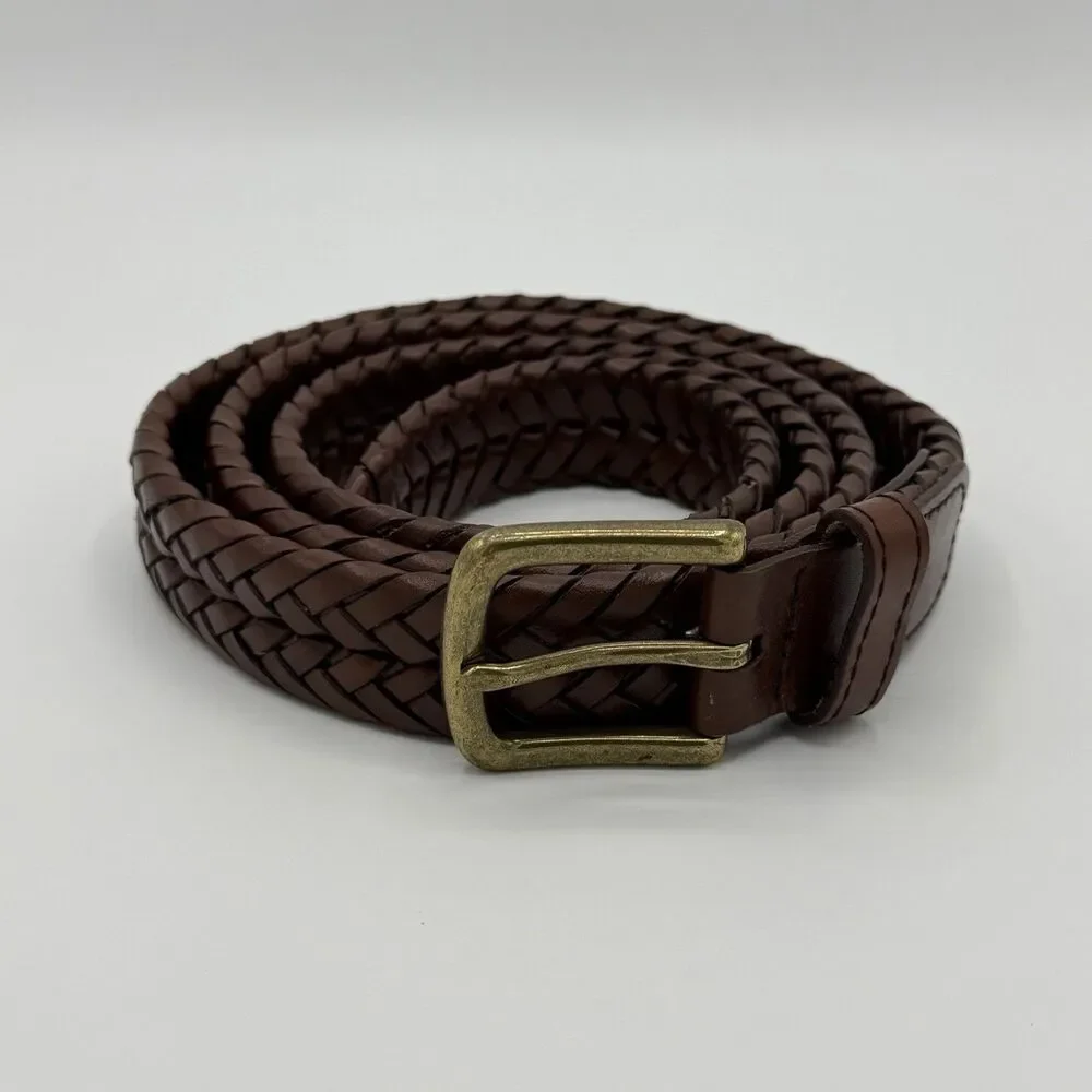 L.L. Bean Men's Brown Woven Braided Leather Belt With Brass Buckle Size 40